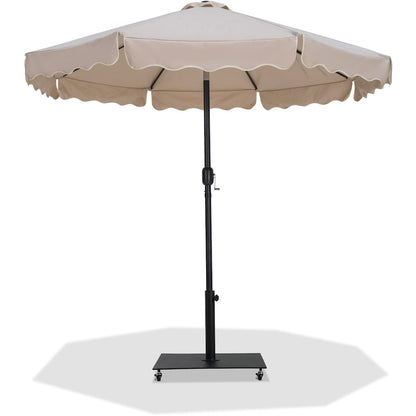 Amalfi Beige With Cream Piping / Matte Black Metal Patio Umbrella with Base Sets