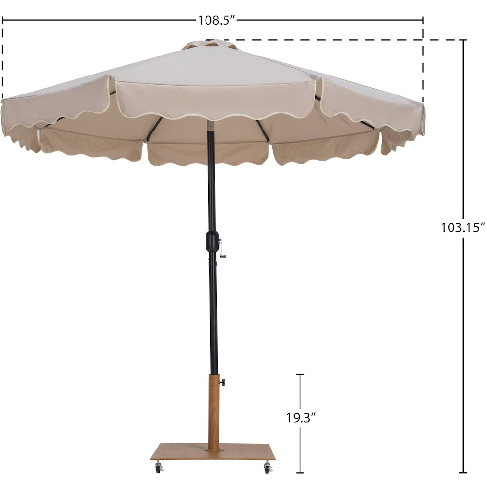 Amalfi Beige With Cream Piping / Teak Metal Patio Umbrella with Base Sets