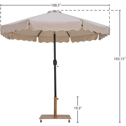 Amalfi Beige With Cream Piping / Teak Metal Patio Umbrella with Base Sets
