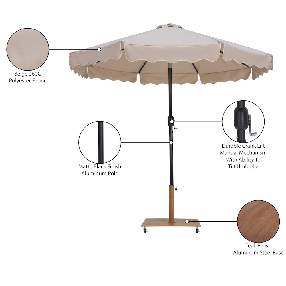 Amalfi Beige With Cream Piping / Teak Metal Patio Umbrella with Base Sets