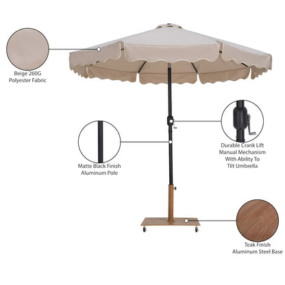 Amalfi Beige With Cream Piping / Teak Metal Patio Umbrella with Base Sets