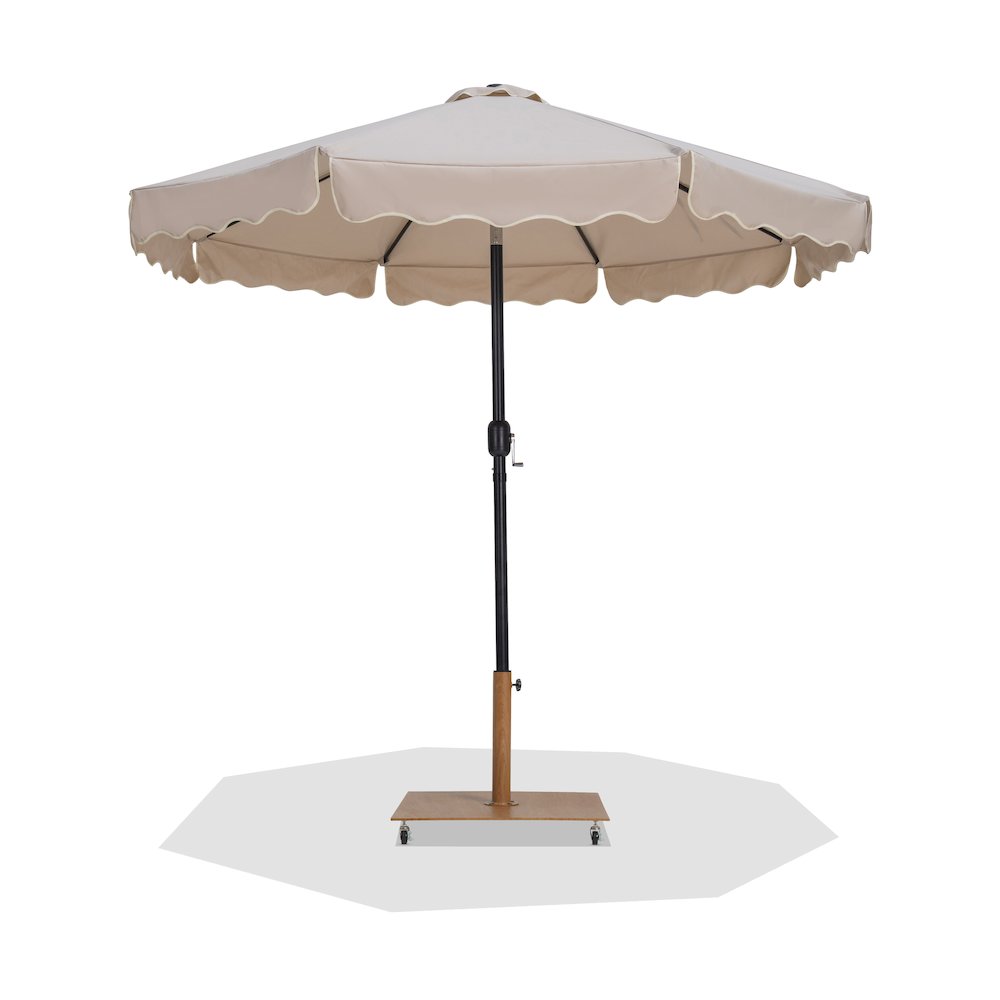 Amalfi Beige With Cream Piping / Teak Metal Patio Umbrella with Base Sets