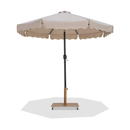 Amalfi Beige With Cream Piping / Teak Metal Patio Umbrella with Base Sets