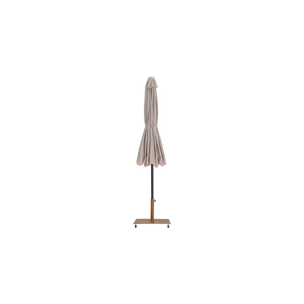 Amalfi Beige With Cream Piping / Teak Metal Patio Umbrella with Base Sets