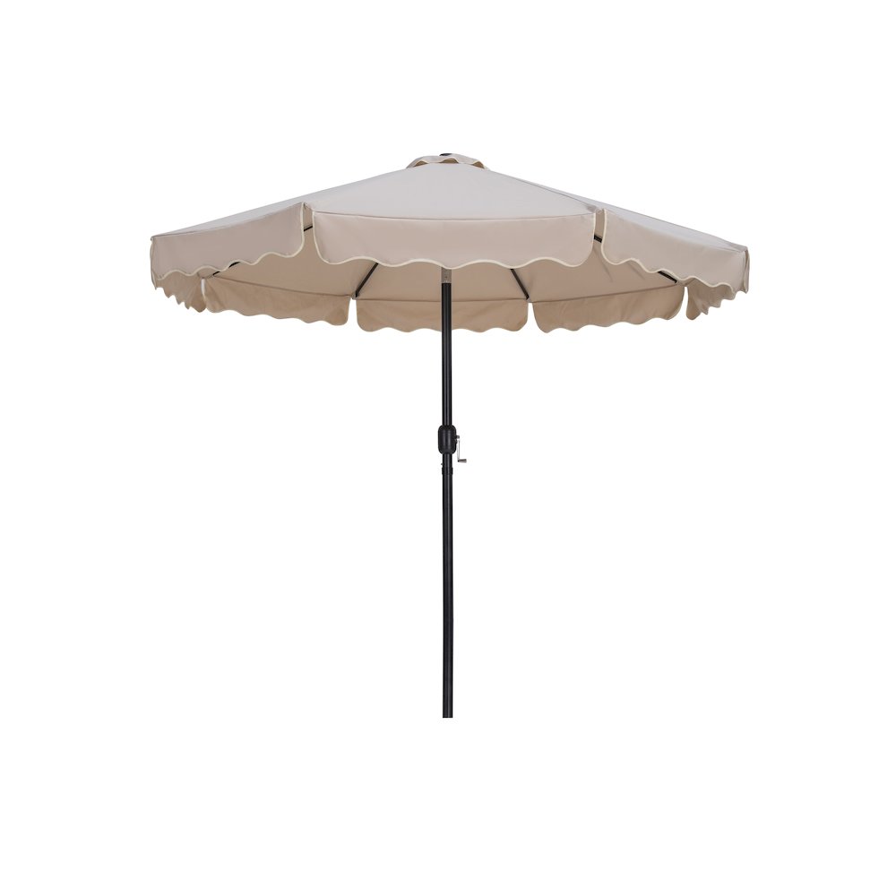 Amalfi Beige With Cream Piping / Teak Metal Patio Umbrella with Base Sets