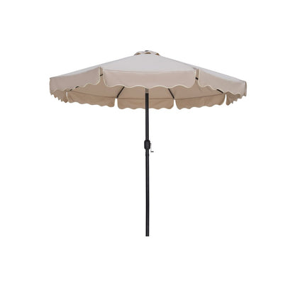 Amalfi Beige With Cream Piping / Teak Metal Patio Umbrella with Base Sets