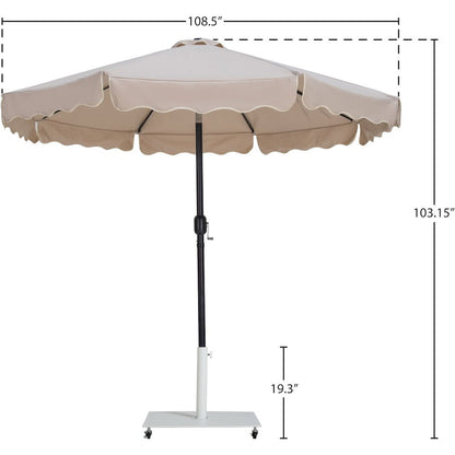 Amalfi Beige With Cream Piping / Matte White Metal Patio Umbrella with Base Sets