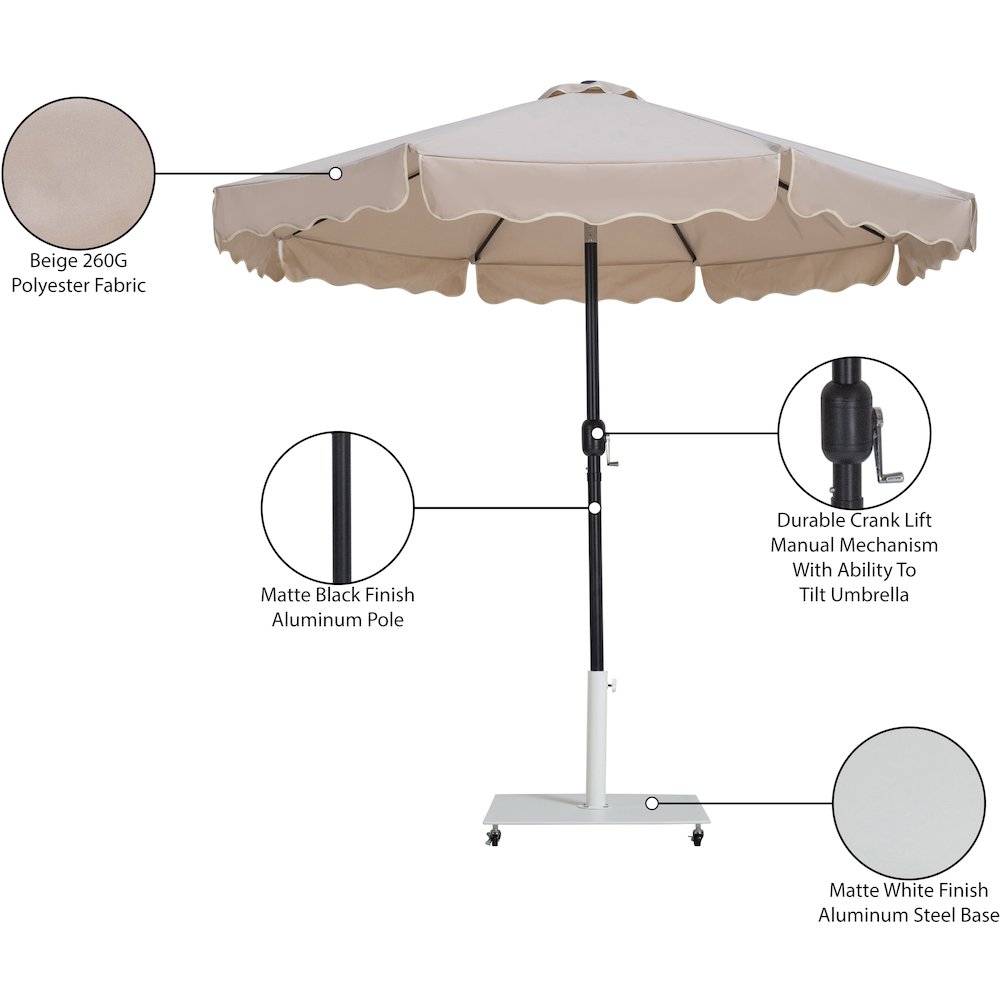 Amalfi Beige With Cream Piping / Matte White Metal Patio Umbrella with Base Sets