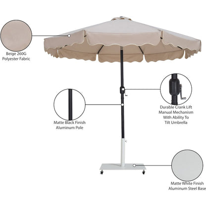 Amalfi Beige With Cream Piping / Matte White Metal Patio Umbrella with Base Sets