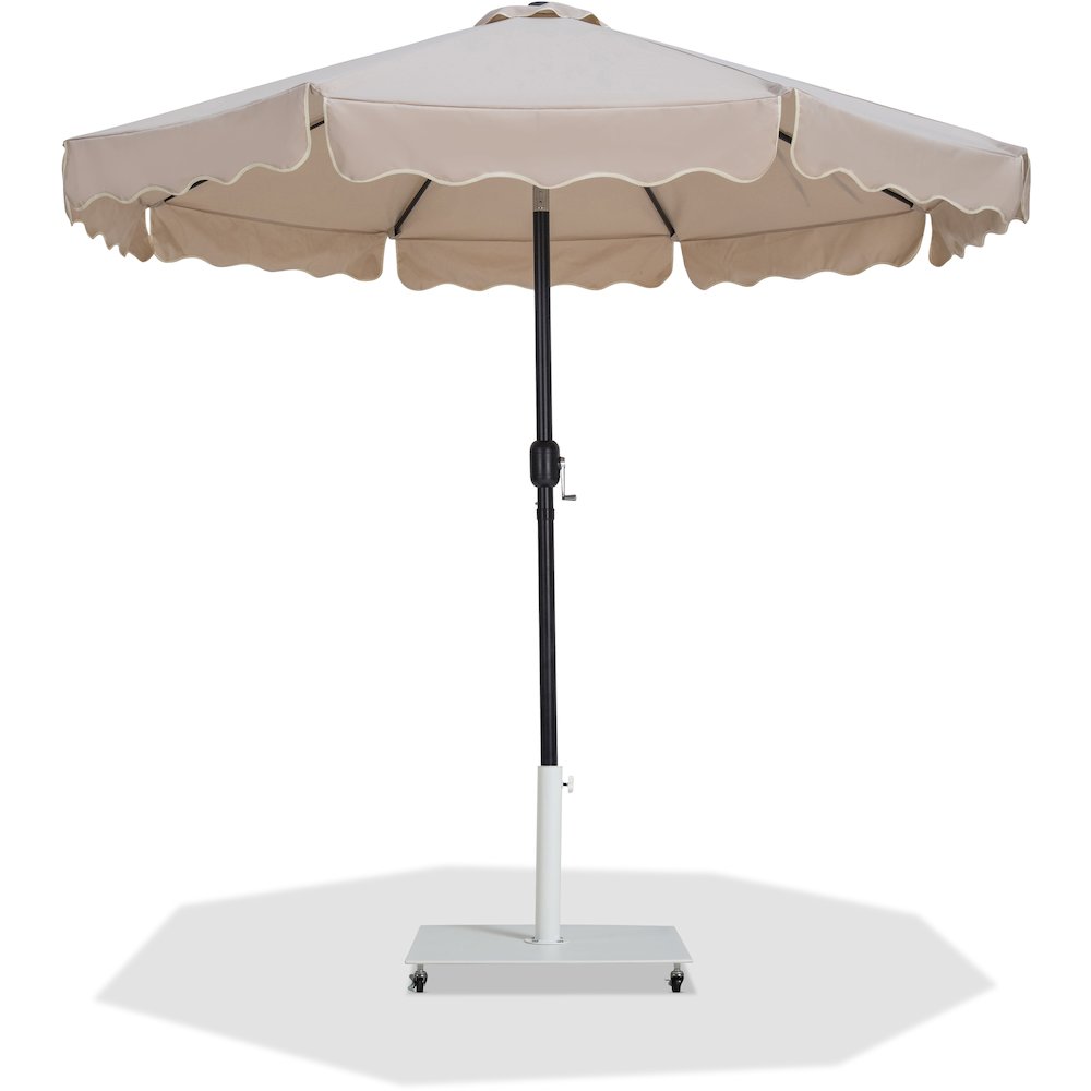 Amalfi Beige With Cream Piping / Matte White Metal Patio Umbrella with Base Sets