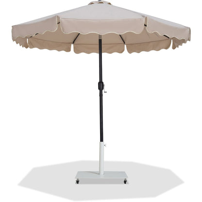 Amalfi Beige With Cream Piping / Matte White Metal Patio Umbrella with Base Sets