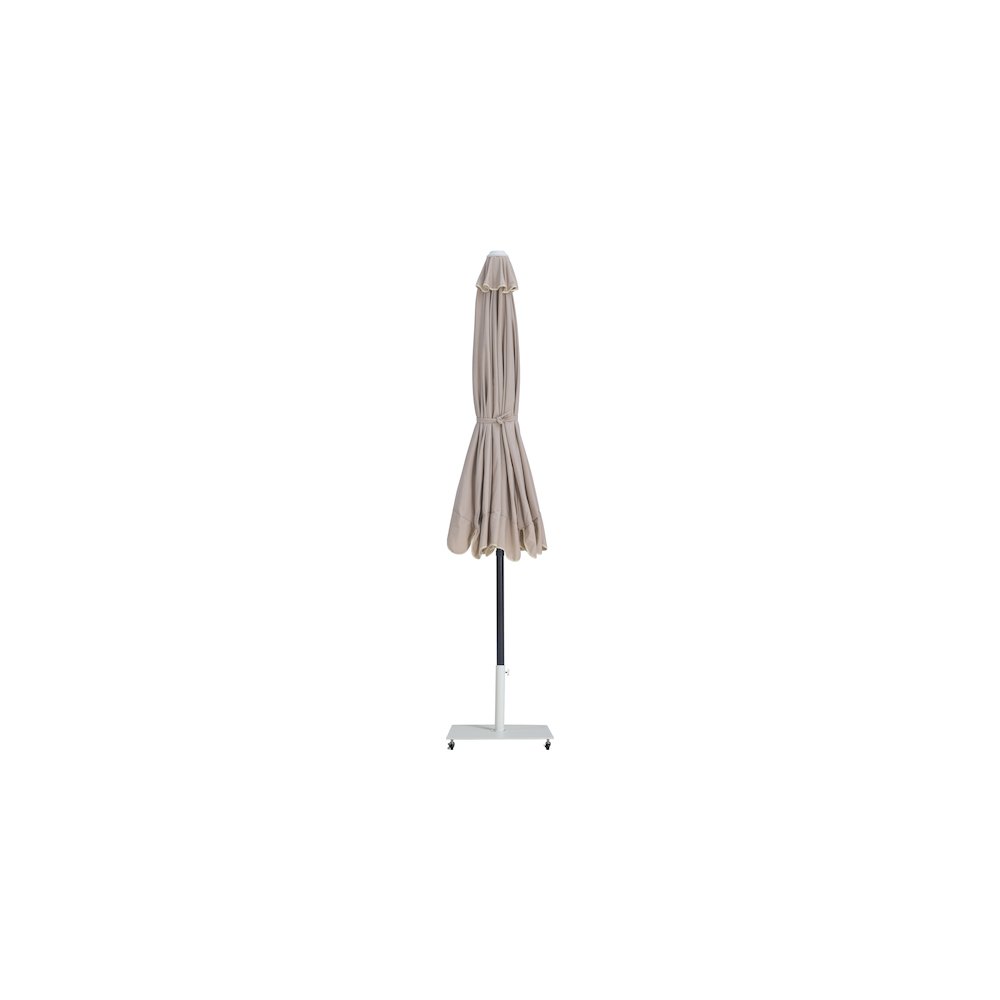 Amalfi Beige With Cream Piping / Matte White Metal Patio Umbrella with Base Sets