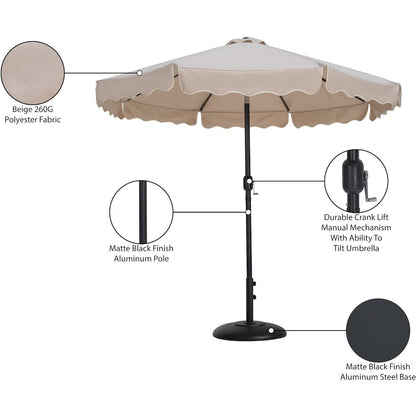 Amalfi Beige With Cream Piping / Matte Black Metal Patio Umbrella with Base Sets