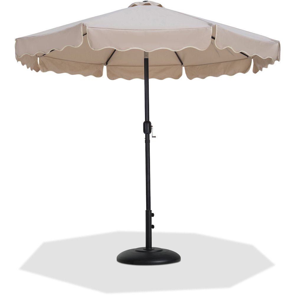 Amalfi Beige With Cream Piping / Matte Black Metal Patio Umbrella with Base Sets