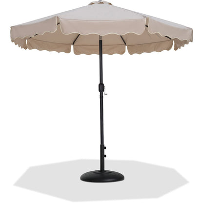 Amalfi Beige With Cream Piping / Matte Black Metal Patio Umbrella with Base Sets