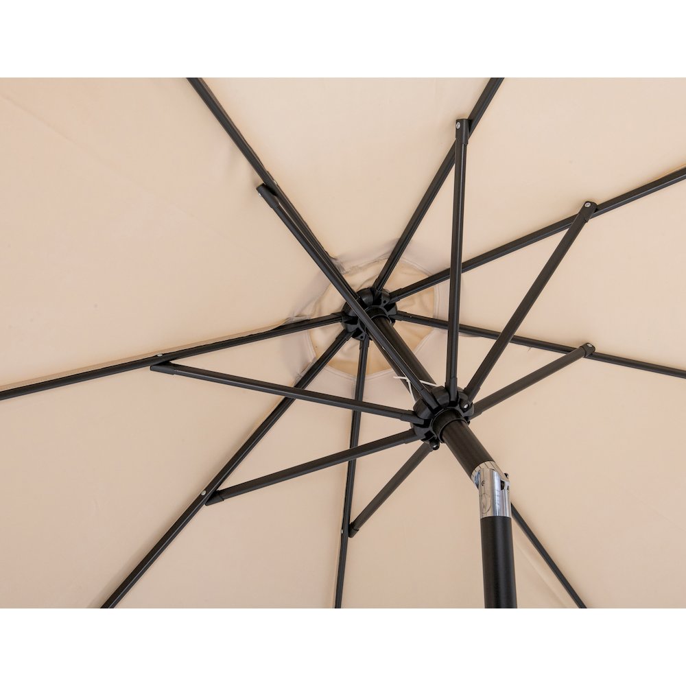 Amalfi Beige With Cream Piping / Matte Black Metal Patio Umbrella with Base Sets