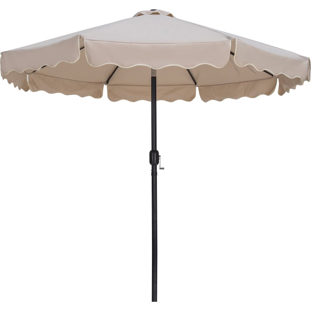 Amalfi Beige With Cream Piping / Matte Black Metal Patio Umbrella with Base Sets