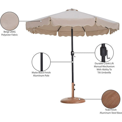 Amalfi Beige With Cream Piping / Teak Metal Patio Umbrella with Base Sets