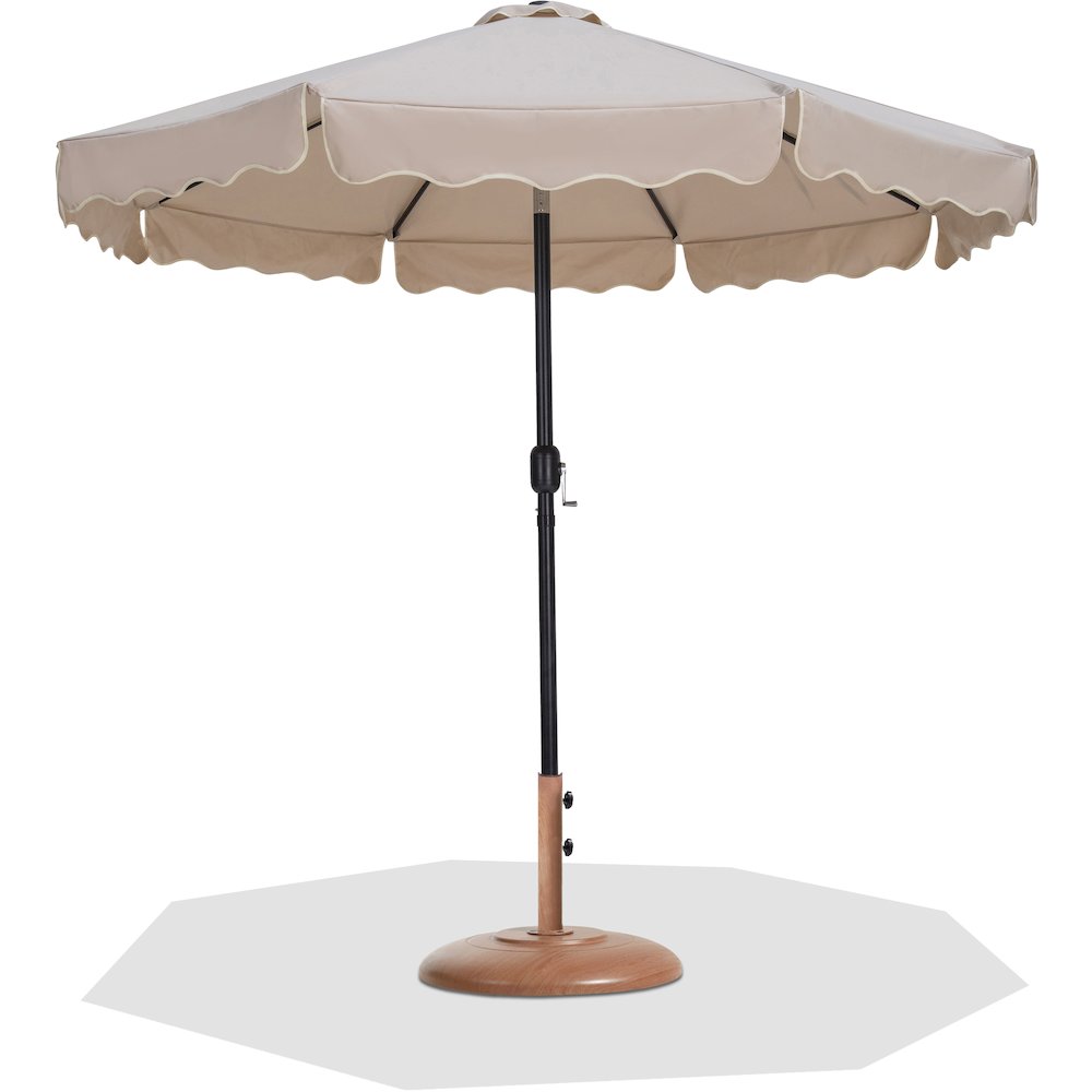 Amalfi Beige With Cream Piping / Teak Metal Patio Umbrella with Base Sets