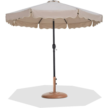 Amalfi Beige With Cream Piping / Teak Metal Patio Umbrella with Base Sets