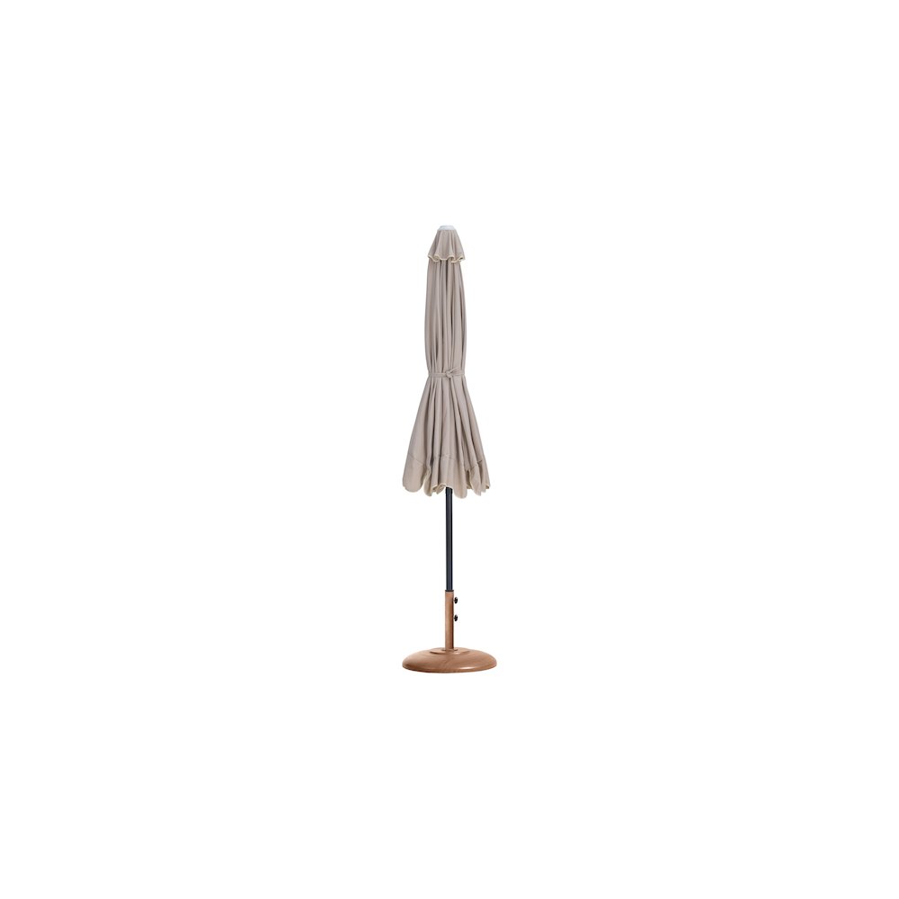 Amalfi Beige With Cream Piping / Teak Metal Patio Umbrella with Base Sets