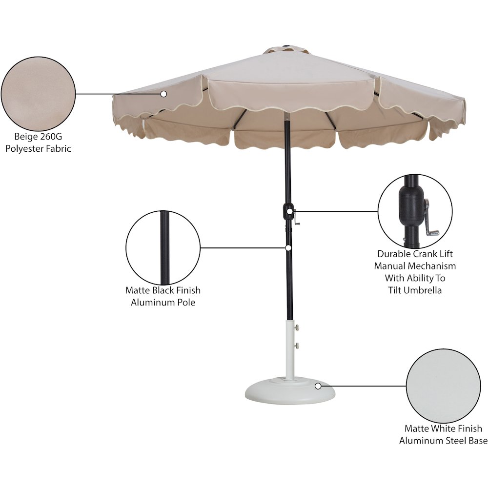 Amalfi Beige With Cream Piping / Matte White Metal Patio Umbrella with Base Sets