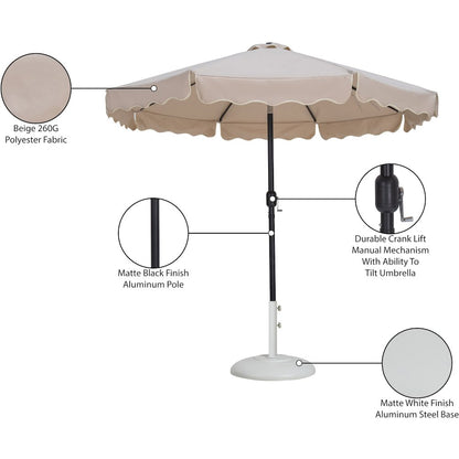 Amalfi Beige With Cream Piping / Matte White Metal Patio Umbrella with Base Sets