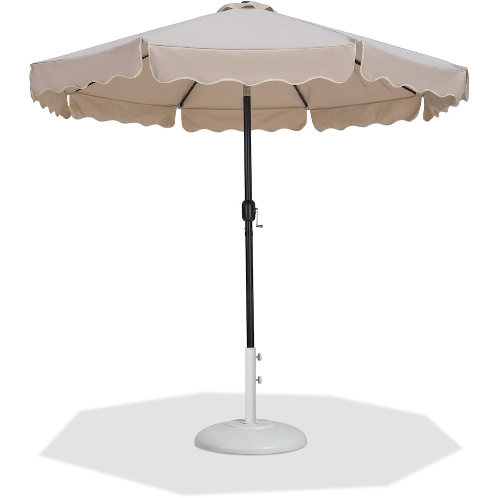Amalfi Beige With Cream Piping / Matte White Metal Patio Umbrella with Base Sets