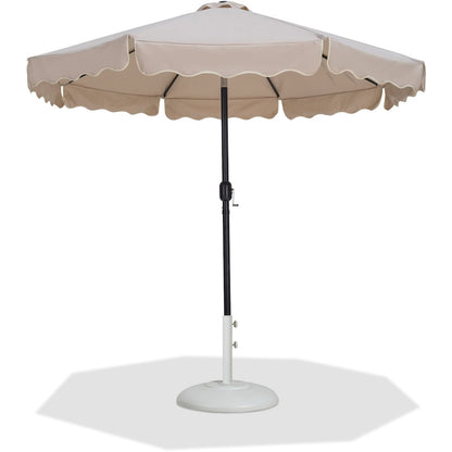 Amalfi Beige With Cream Piping / Matte White Metal Patio Umbrella with Base Sets