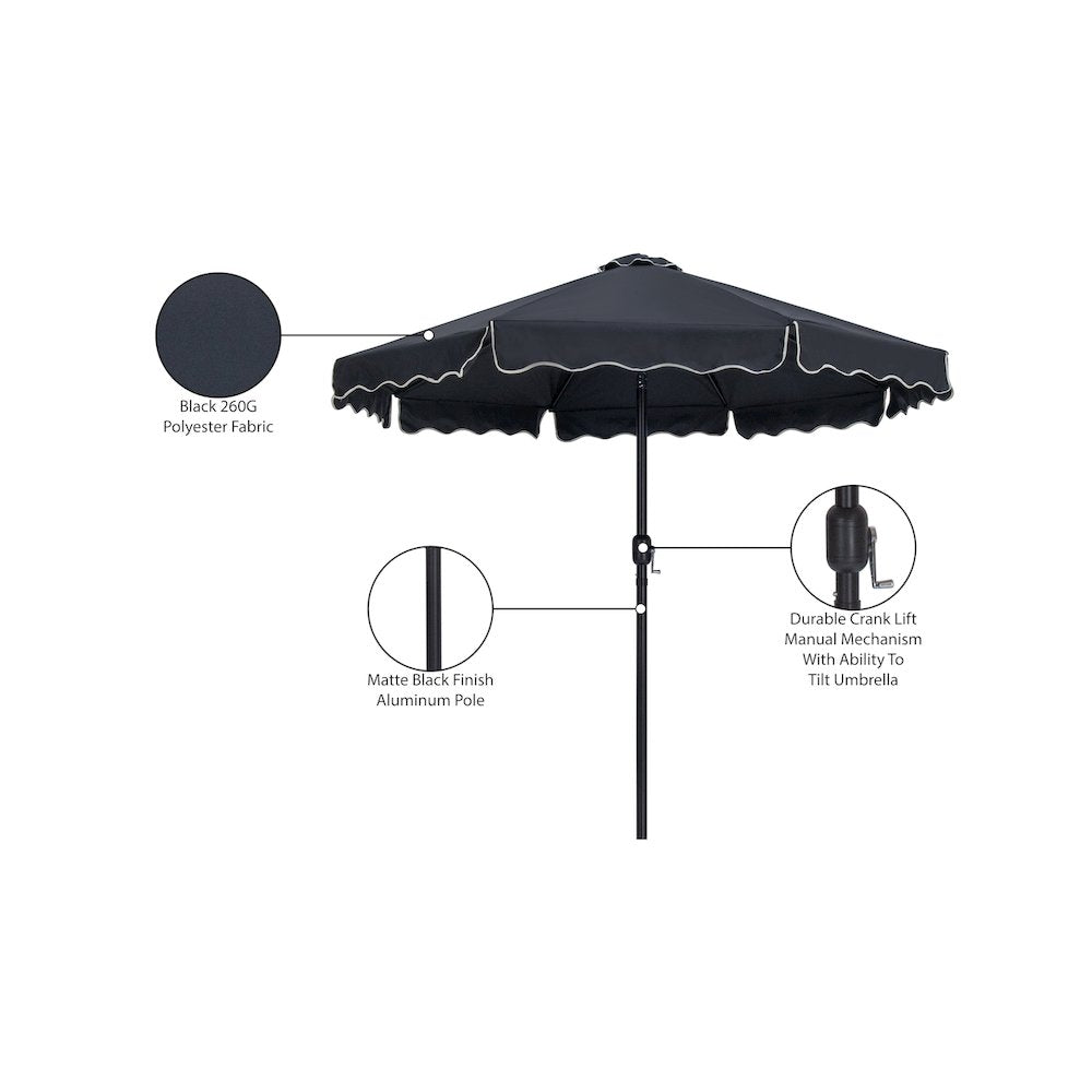 Amalfi Black With Cream Piping Fabric Patio Umbrellas