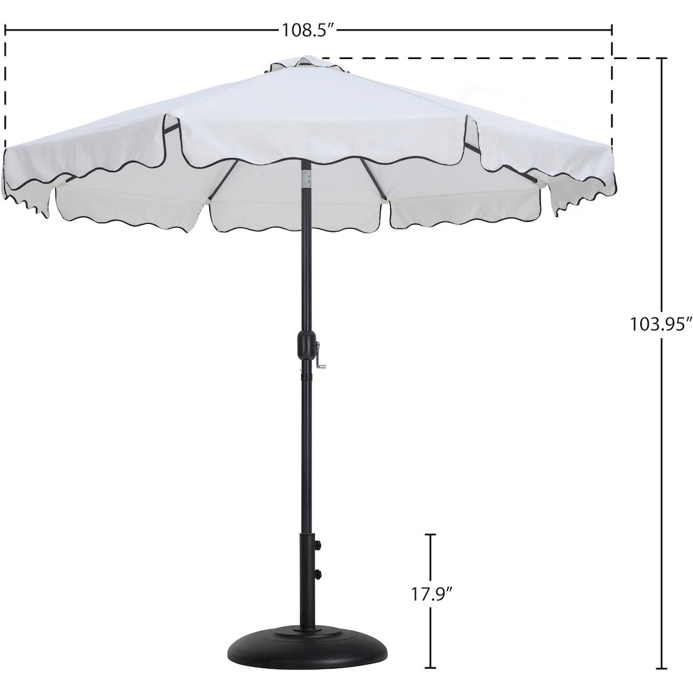Amalfi White With Black Piping / Matte Black Metal Patio Umbrella with Base Sets