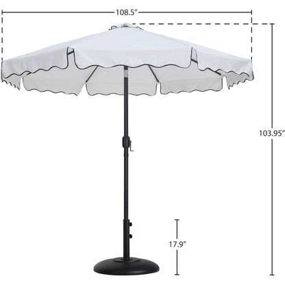Amalfi White With Black Piping / Matte Black Metal Patio Umbrella with Base Sets