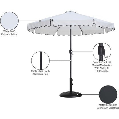 Amalfi White With Black Piping / Matte Black Metal Patio Umbrella with Base Sets
