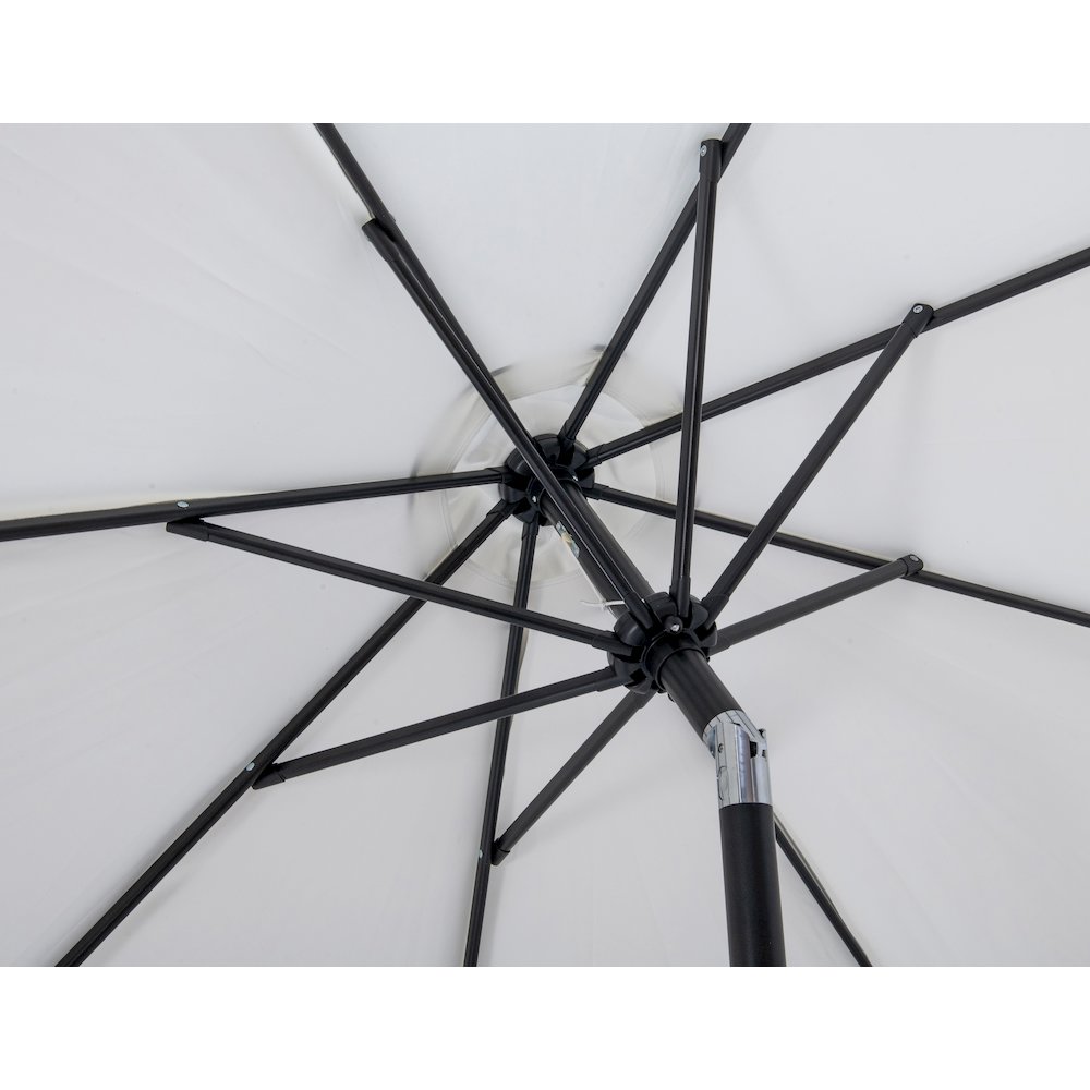 Amalfi White With Black Piping / Matte Black Metal Patio Umbrella with Base Sets