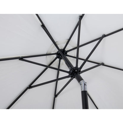 Amalfi White With Black Piping / Matte Black Metal Patio Umbrella with Base Sets