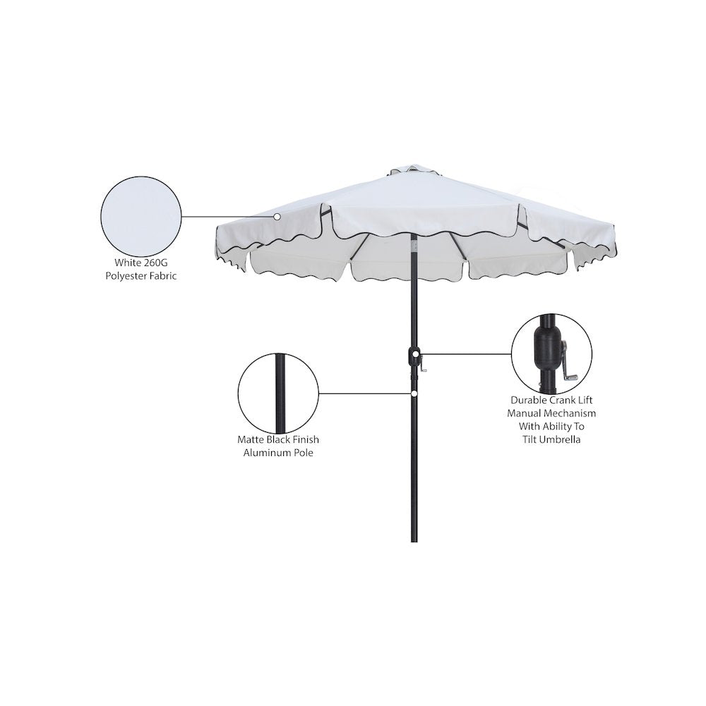 Amalfi White With Black Piping Fabric Patio Umbrellas