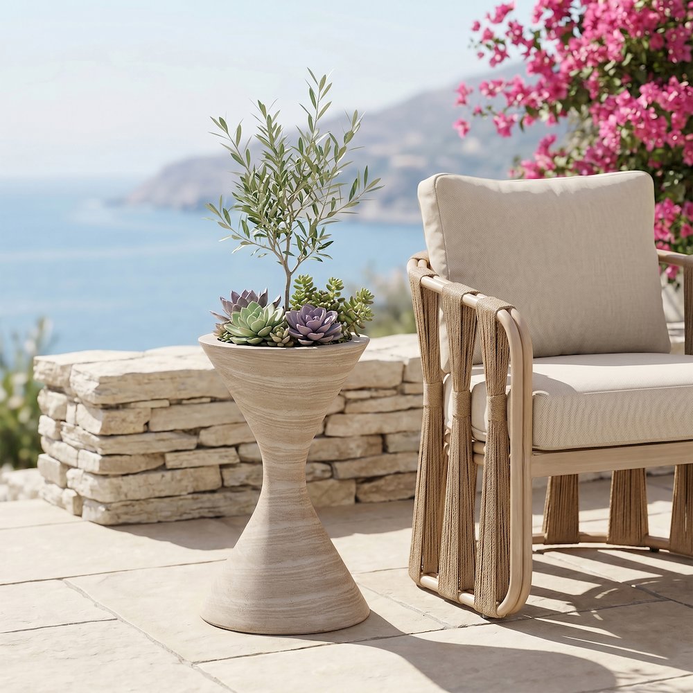 Vessa Travertine Indoor / Outdoor Concrete Planter