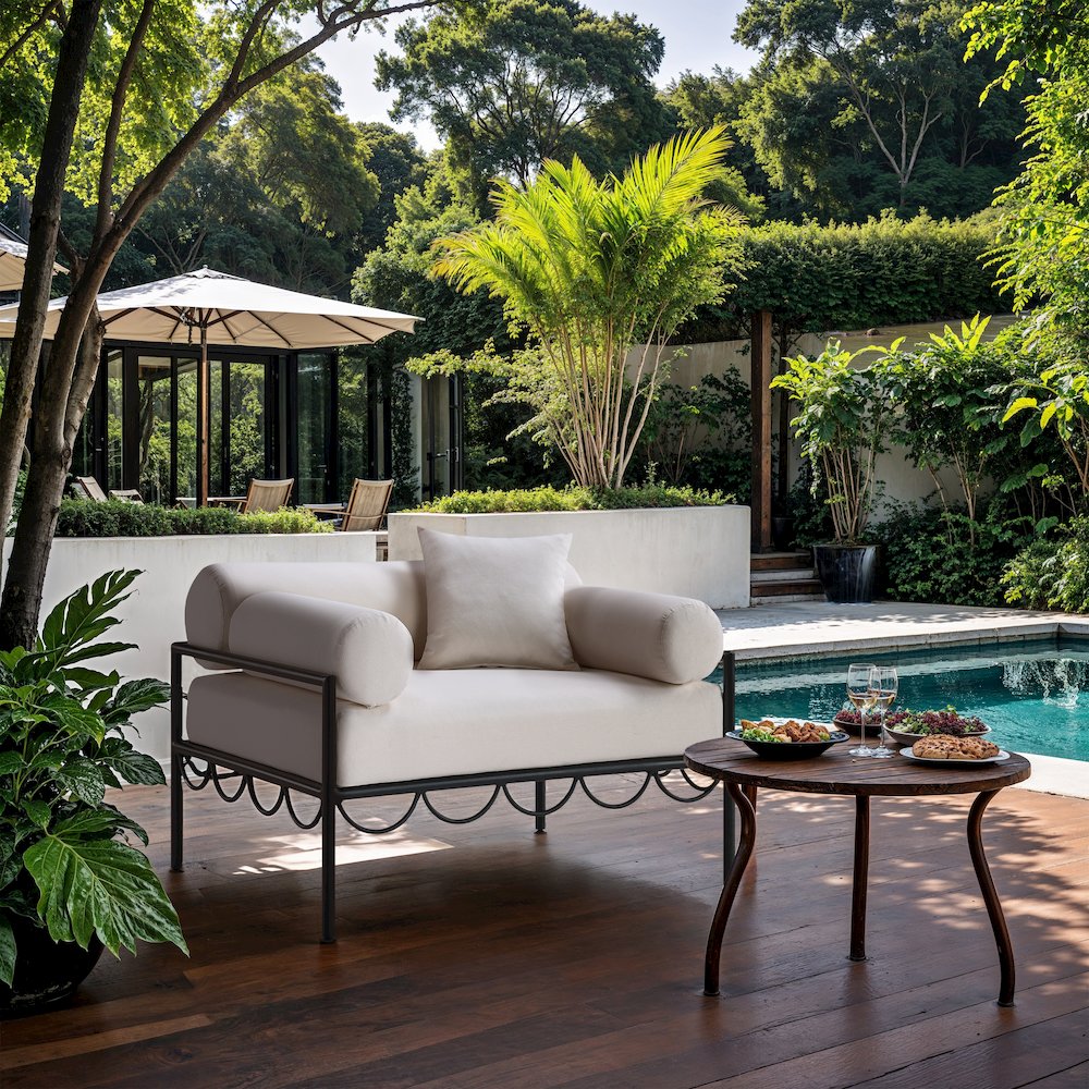 Portofino Cream Resilient Water Repellent Fabric Upholstered Outdoor Patio Chair