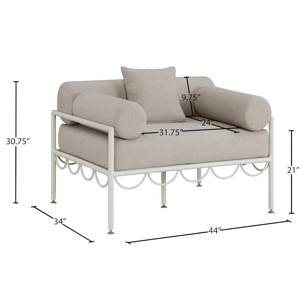 Portofino Beige Resilient Water Repellent Fabric Upholstered Outdoor Patio Chair