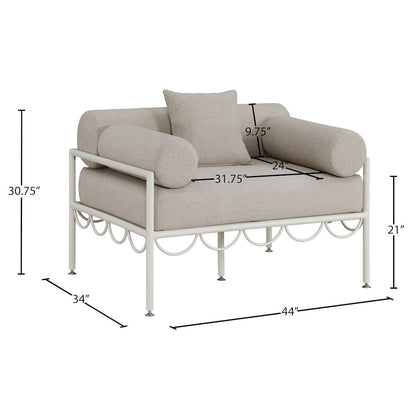Portofino Beige Resilient Water Repellent Fabric Upholstered Outdoor Patio Chair