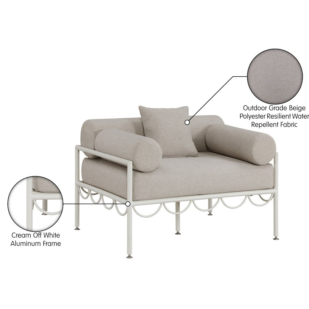 Portofino Beige Resilient Water Repellent Fabric Upholstered Outdoor Patio Chair
