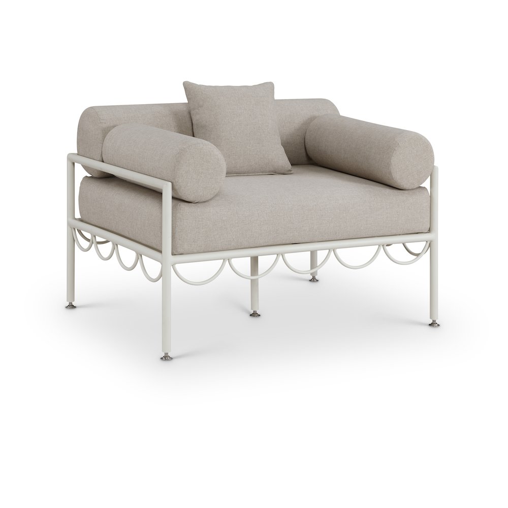 Portofino Beige Resilient Water Repellent Fabric Upholstered Outdoor Patio Chair