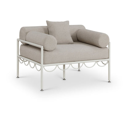 Portofino Beige Resilient Water Repellent Fabric Upholstered Outdoor Patio Chair