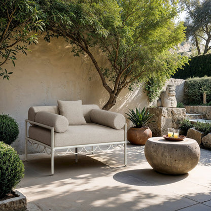 Portofino Beige Resilient Water Repellent Fabric Upholstered Outdoor Patio Chair