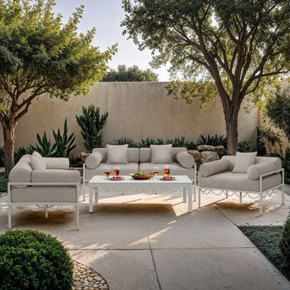 Portofino Beige Resilient Water Repellent Fabric Upholstered Outdoor Patio Chair