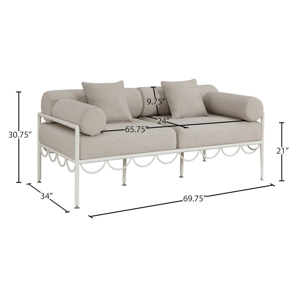 Portofino 69.75" Beige Water Repellent Fabric Outdoor Loveseat