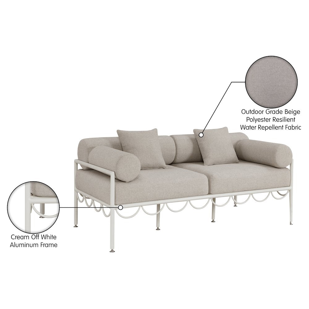Portofino 69.75" Beige Water Repellent Fabric Outdoor Loveseat