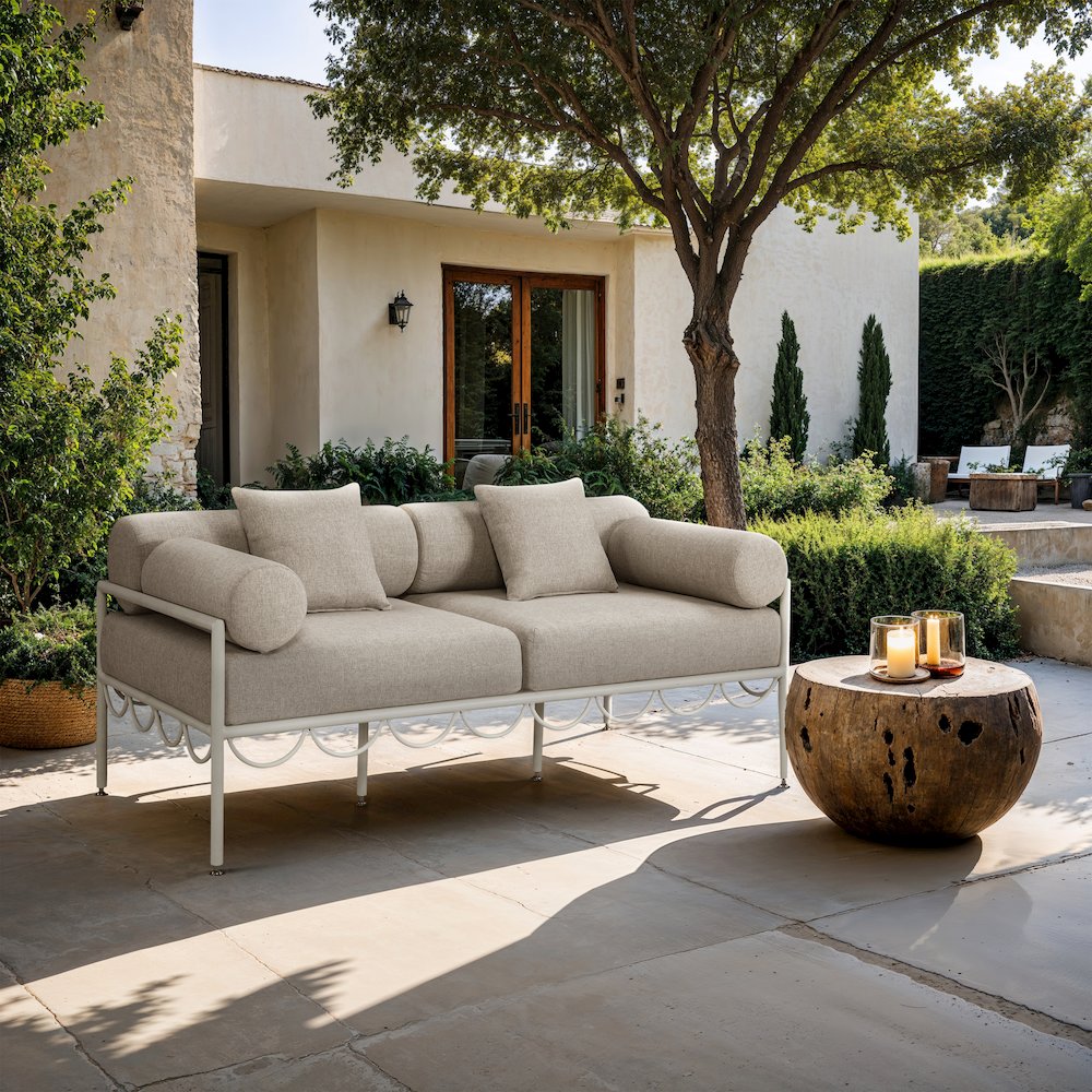 Portofino 69.75" Beige Water Repellent Fabric Outdoor Loveseat