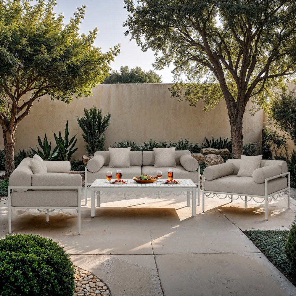 Portofino 69.75" Beige Water Repellent Fabric Outdoor Loveseat