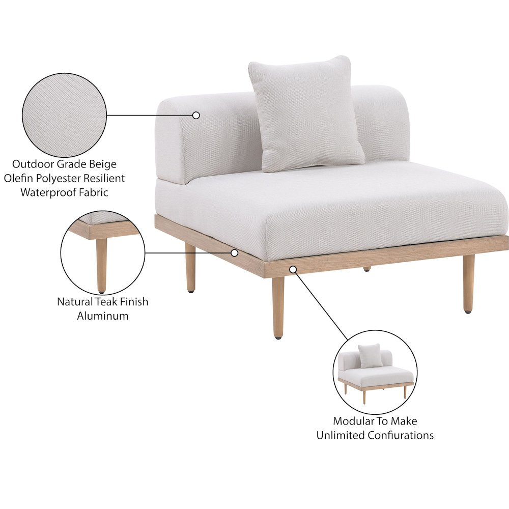 Laguna Beige Water Resistant Fabric Outdoor Modular Armless Chair